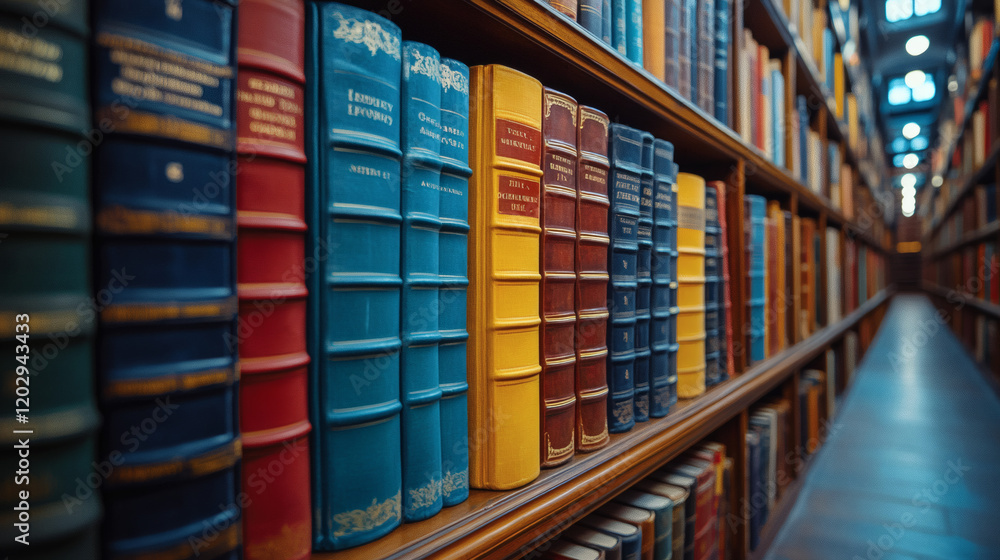 Fototapeta premium Abstract blurred public library interior space. blurry room with bookshelves by defocused effect