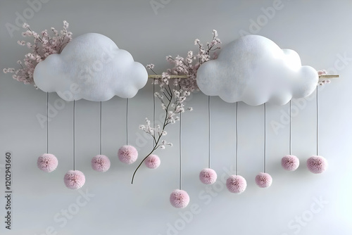 Two White Fabric Clouds Han...