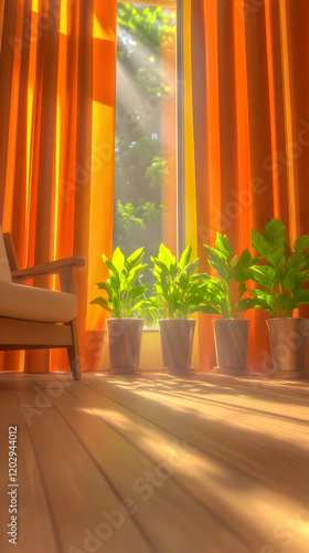 Sunlit Room with Potted Pla...