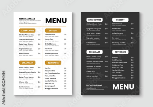 Restaurant food menu template. Minimalist menu layout design. Booklet, brochure, cover, flyer design. Vector illustration