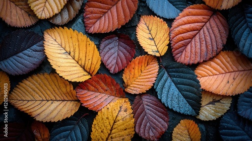 Wallpaper Mural A tranquil autumn wallpaper with golden orange, bright yellow, and crimson leaves arranged on a slate surface in a gradient of dusty pink and lilac tones Torontodigital.ca