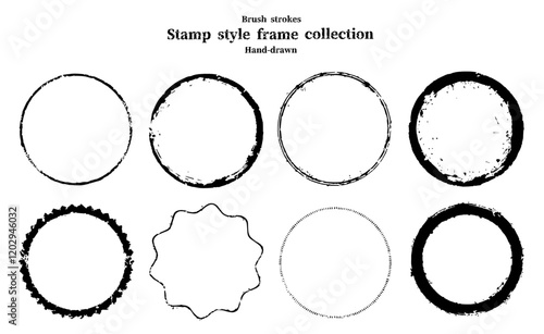 スタンプ風デザイン　フレームセット/ベクター、円、丸、手描き、筆、イラスト
