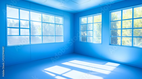 Empty Blue Room with Window...