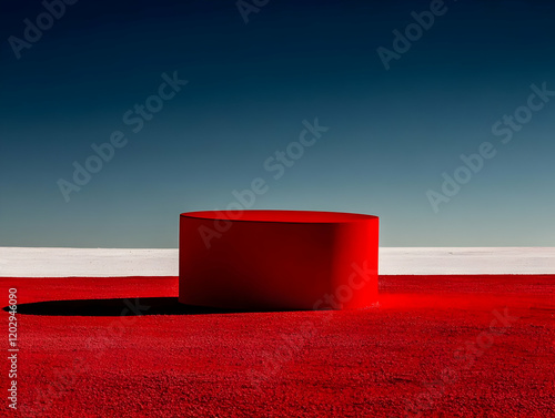 Red Cylinder Stands on a Re...