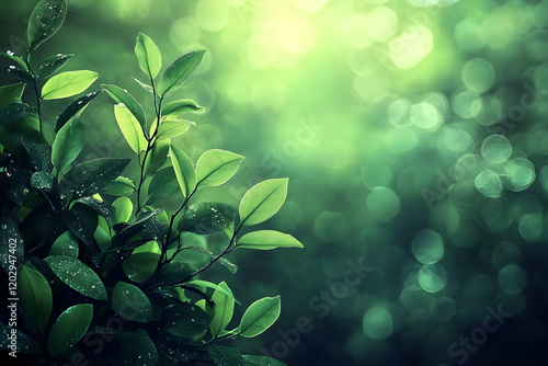Lush Green Leaves Glisten w...