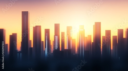 A silhouette of skyscrapers against a vibrant sunset, evoking urban beauty and tranquility.