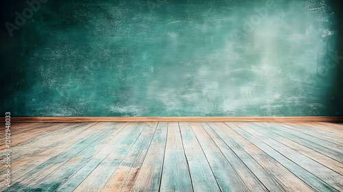 Wallpaper Mural Empty Room with Grunge Green Wall and Wooden Floor Creates a Vintage Background Torontodigital.ca