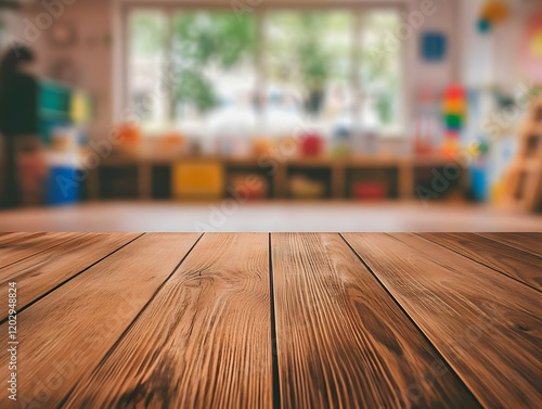 Empty Wooden Table Top with...