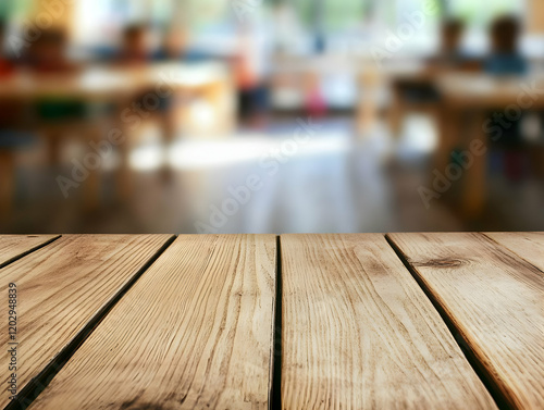 Empty Wooden Table Top with...