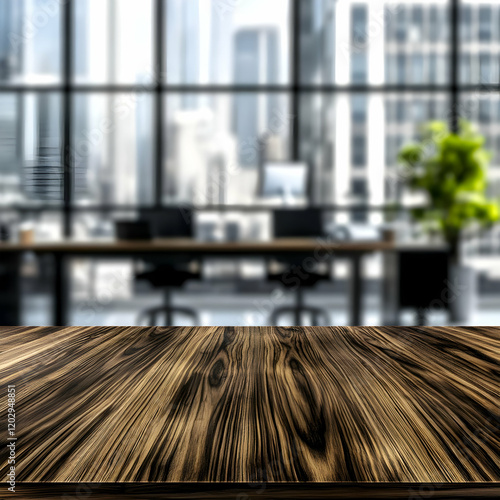 Empty dark wooden table top...