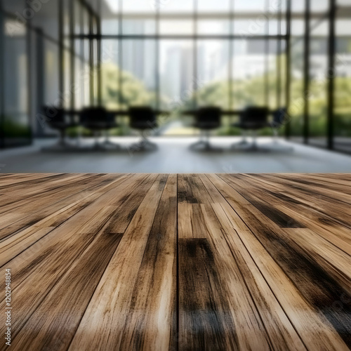 Empty Wooden Table Top with...