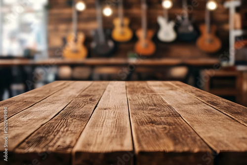 Empty Wooden Table Top with...