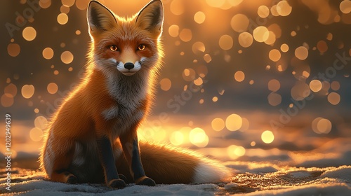 Beautiful fox in warm glowing light setting. photo