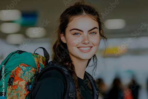 Smiling Young Woman with Ba...