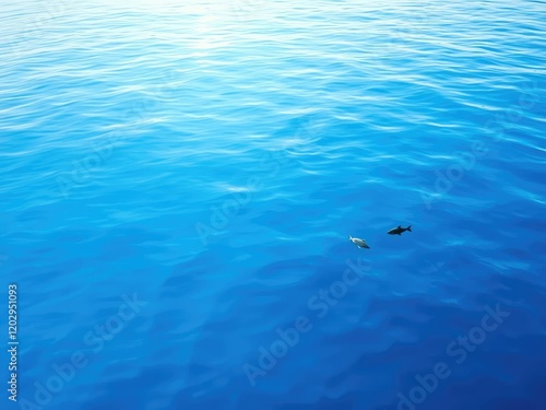 Wallpaper Mural Calm blue sea water surface with fish swimming, underwater, water Torontodigital.ca