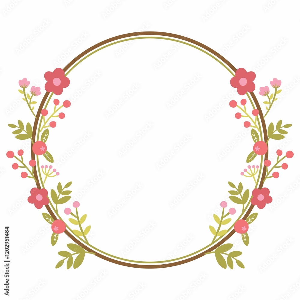 Fototapeta premium Wreath frame with pink flowers