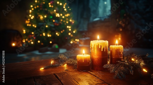  Cozy Magical Atmosphere Christmas Tree on the Background. photo