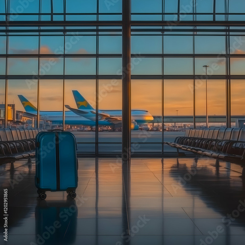 Blue Suitcase Stands in Emp...