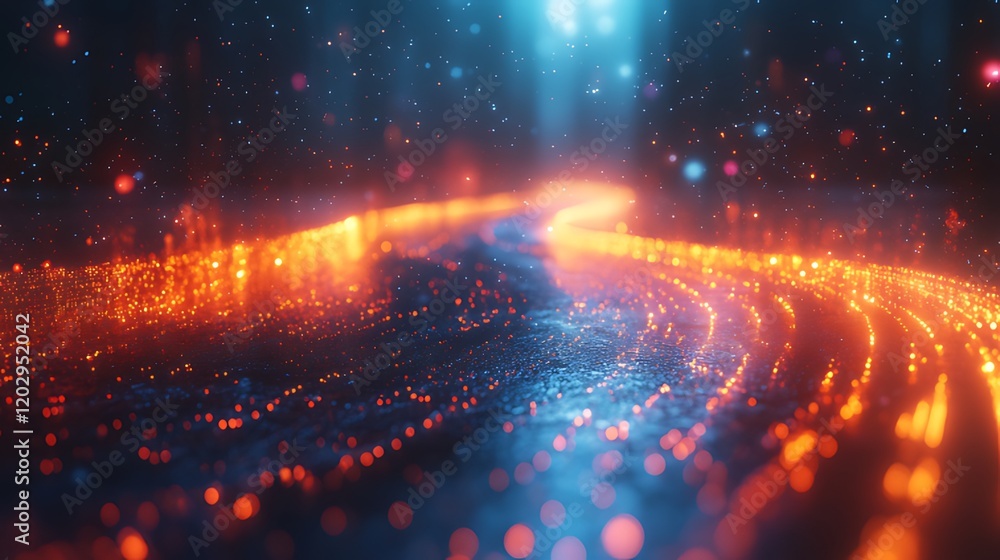 Obraz premium Glowing energy trails, dark background, abstract, digital art, futuristic design