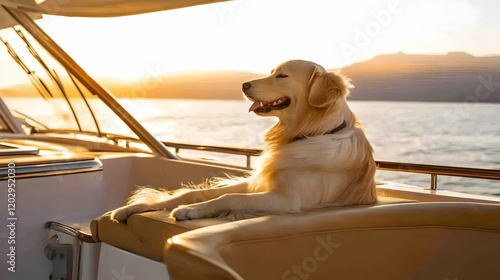Golden Retriever Dog Sits P...