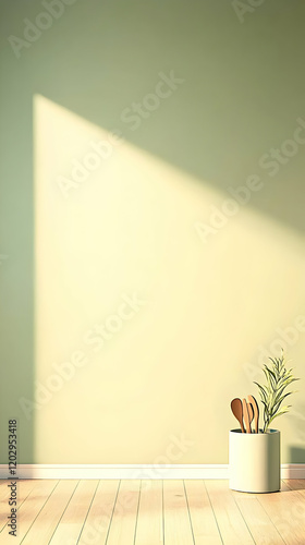 Empty Room with Green Wall,...