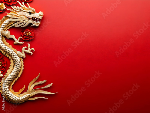 Golden Dragon and Red Flowe...