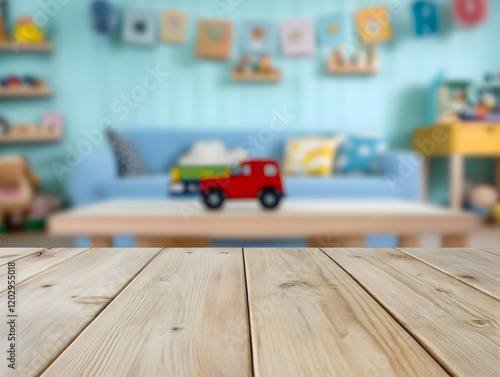 Empty Wooden Table Top with...