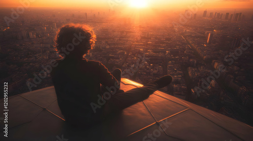 Silhouetted Figure Sits Con...