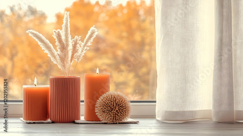 Burning orange candles, vas...