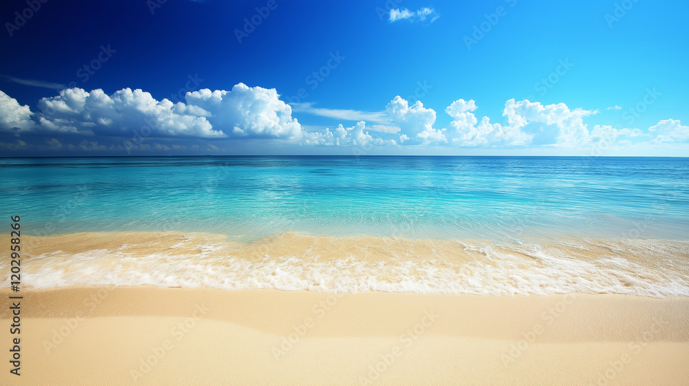 Obraz premium Tropical Sandy Beach with Soft Blue Ocean Waves and Clear Water
