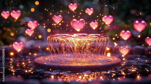 Magical Glowing Fountain with Hearts for Romantic Valentine Moments