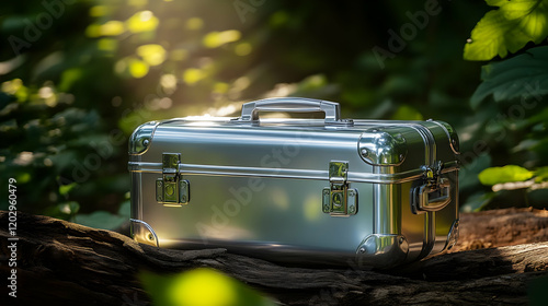 Shiny Silver Suitcase Rests...