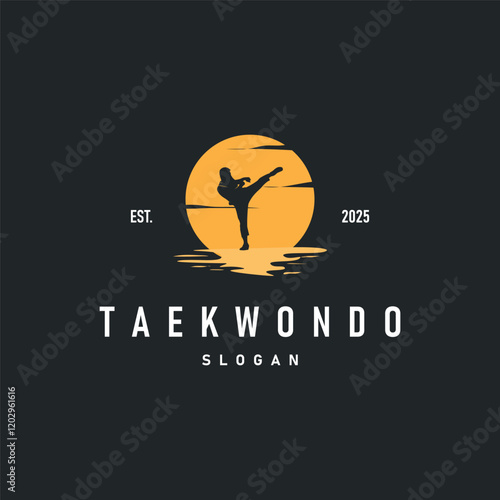 black silhouette design of martial art sport logo taekwondo karate with simple minimalist concept of sports branch template