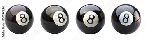 A set of sleek black billiard ball featuring the number eight prominently displayed