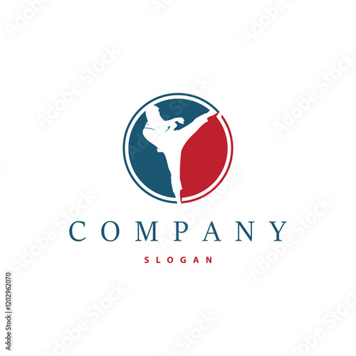 black silhouette design of martial art sport logo taekwondo karate with simple minimalist concept of sports branch template