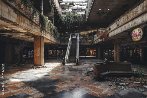 Abandoned shopping plaze interior slung derelict forsaken outcast photo