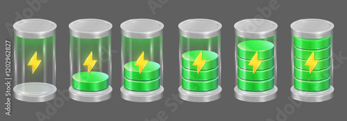 illustration transparent representations of battery charge from full to empty 