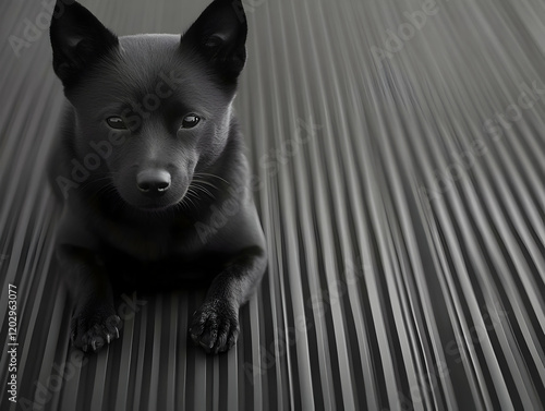 Black Dog Lies Calmly on a ...