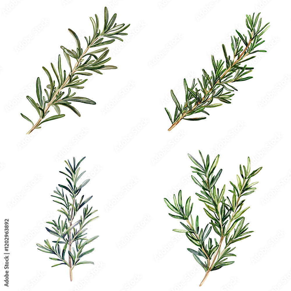 Naklejka premium Fresh rosemary sprigs culinary herb natural greenery kitchen setting top-down view flavorful cooking essentials