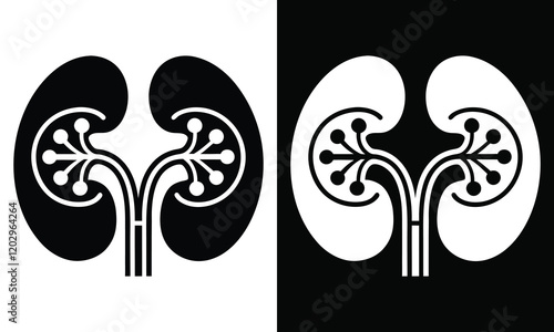 Kidney icon on white and black vector background.Kidney Icon Flat Graphic Design.