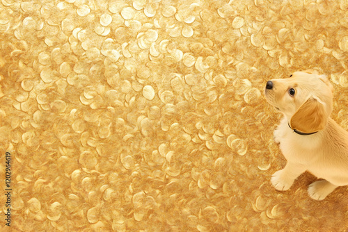 Cute Puppy Sits on Golden T...