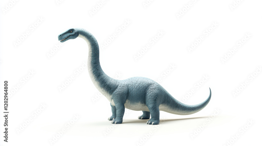 Fototapeta premium A gentle brachiosaurus stretching its long neck, soft blue and gray gradient skin tones, minimal patterning