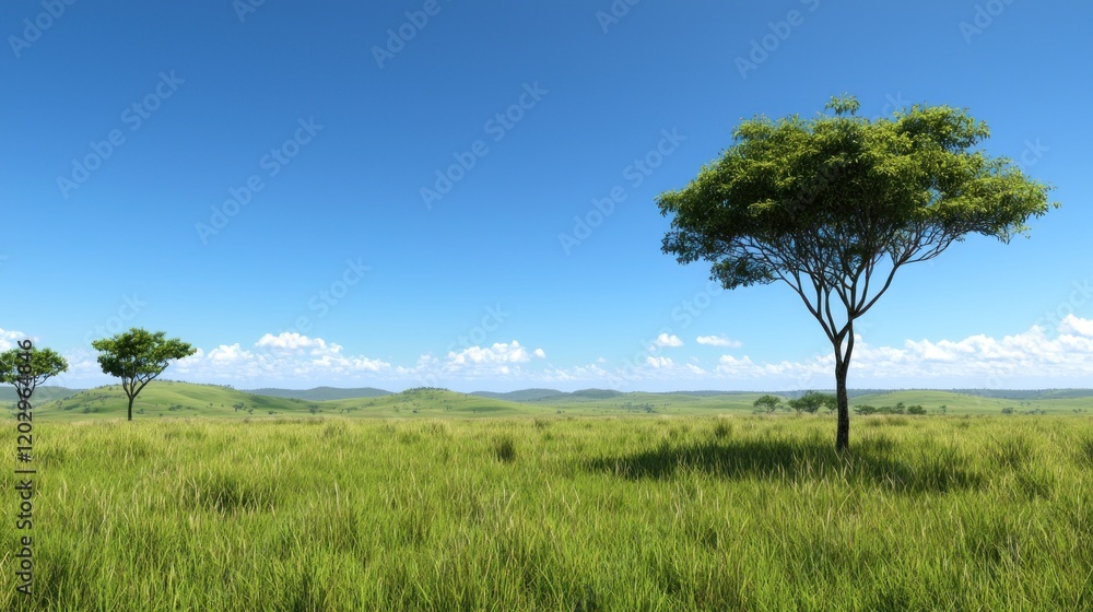 Serene grassy field with lone tree Serene grassy field with lone tree