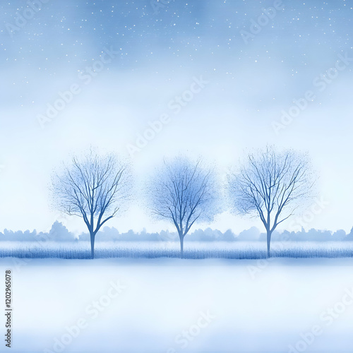 Three Bare Trees Stand in a...
