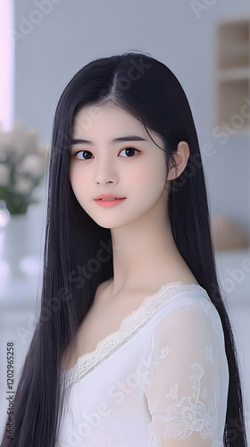 Young Woman with Long Black...