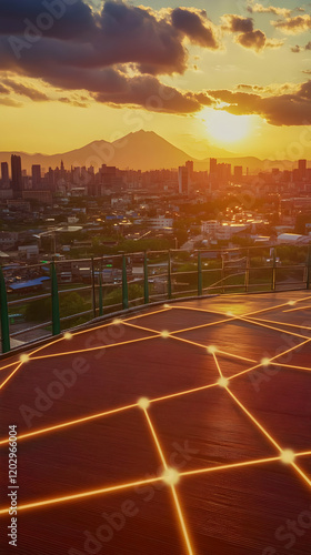 Sunset cityscape view with ...