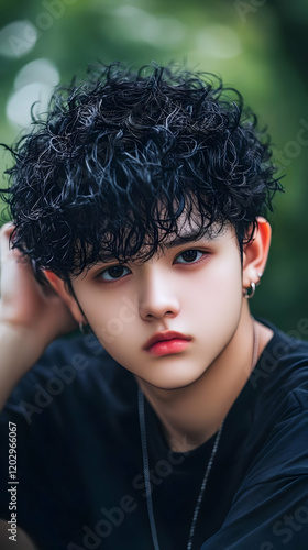 Youth with Curly Hair Poses...