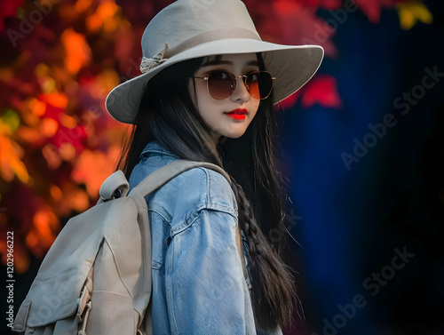 Stylish Traveler Poses with...