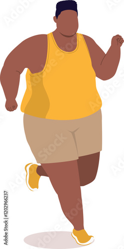 One Overweight Black Man In Activewear Jogging Alone.