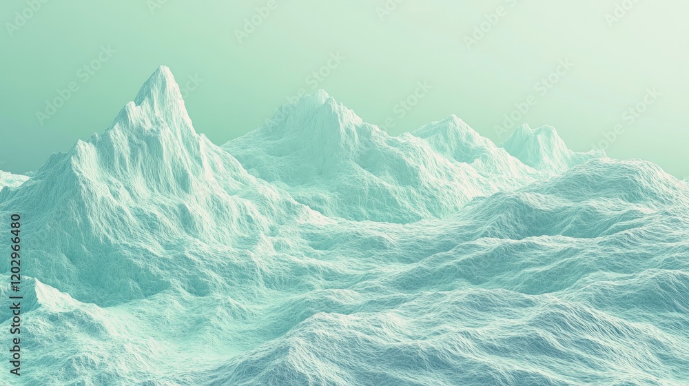 Fototapeta premium Mint Green Mountainscape, Digital Rendering, Serenity, Background